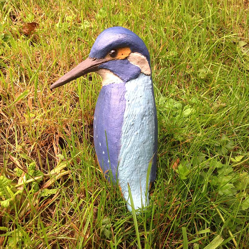 stoneware sculpture - kingfisher - waiting for lunch